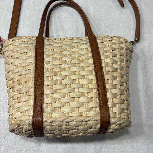 Talbots Cornhusk Woven Tote Bag with Brown Leather Accents - Picture 3 of 10